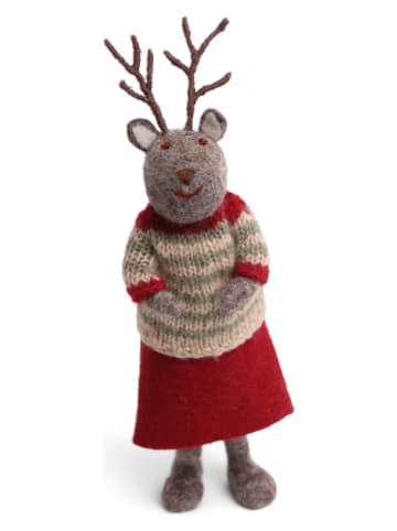 Gry & Sif Decofiguur "Girly Deer" grijs/rood - (B)6 x (H)27 x (D)6 cm