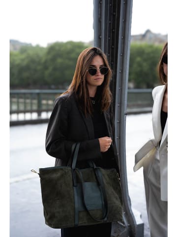 maison héritage PARIS Skórzany shopper bag "Malta" w kolorze ciemnozielonym - 52 x 31 cm