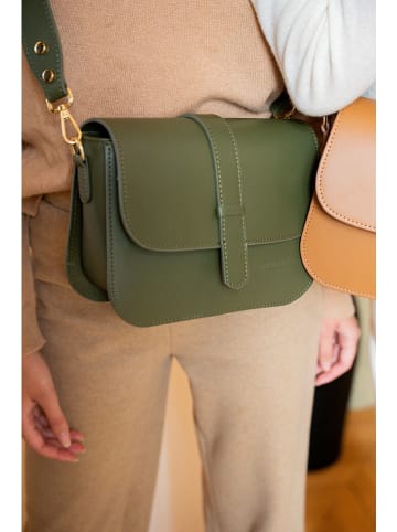 maison héritage PARIS Leder-Umhängetasche "Monica" in Khaki - (B)23 x (H)14 x (T)7 cm