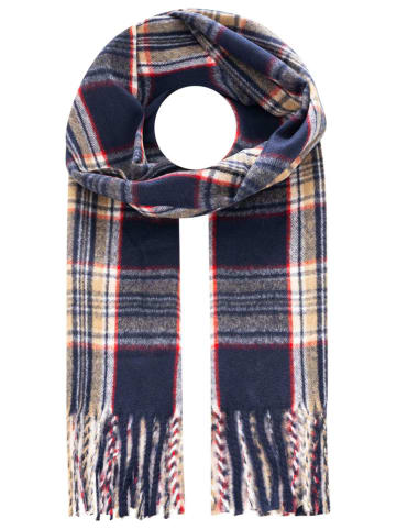 Zwillingsherz Schal in Dunkelblau/ Rot/ Beige - (L)200 x (B)33 cm