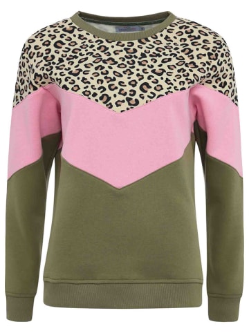 Zwillingsherz Sweatshirt "Konny" in Khaki/ Rosa