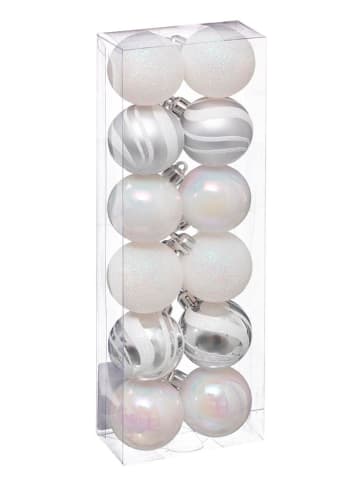 WellHome Christbaukugeln in Weiß/ Silber - 12 Stück - Ø 4 cm