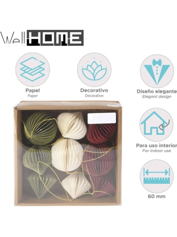 WellHome Kersthangers groen/rood/crème - 9 stuks - (L)18 cm
