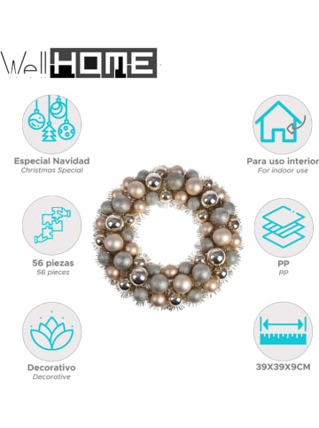 WellHome Kerstkrans goudkleurig/zilverkleurig
