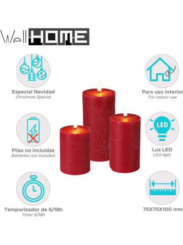 WellHome 3-delige set: ledkaarsen rood