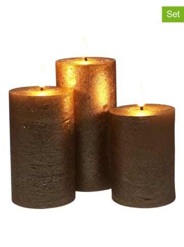 WellHome 3-delige set: ledkaarsen bruin