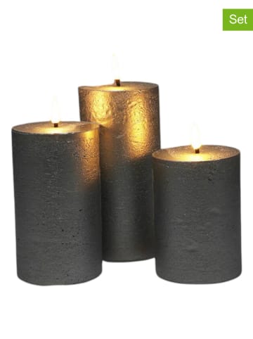 WellHome 3er-Set: LED-Kerzen in Grau 