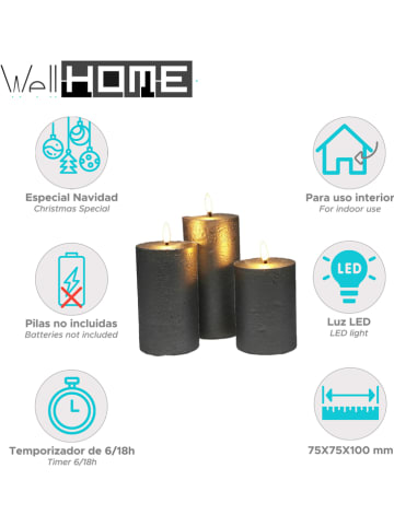 WellHome 3er-Set: LED-Kerzen in Grau