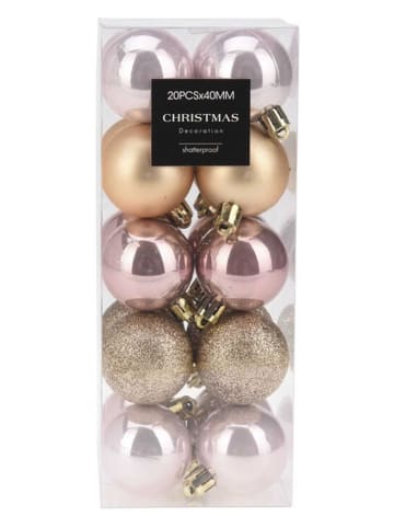 WellHome Kerstballen lichtroze/goudkleurig - 20 stuks - Ø 4 cm