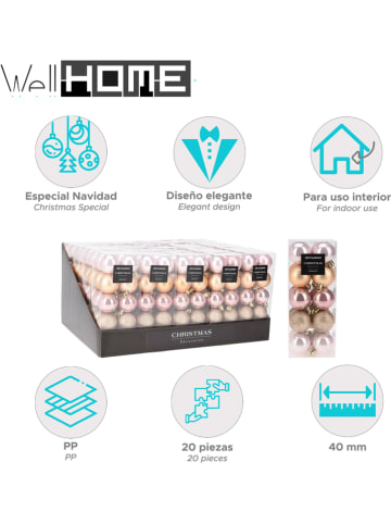 WellHome Bombki (20 szt.) w kolorze złoto-jasnoróżowym - Ø 4 cm