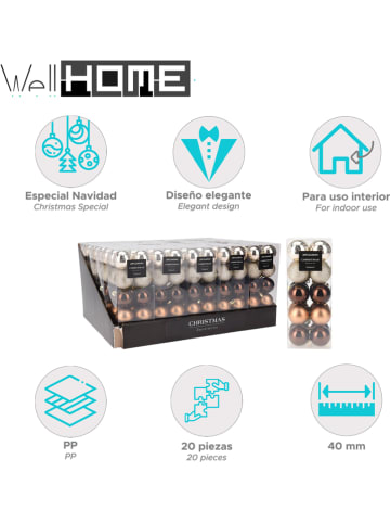 WellHome Bombki (20 szt.) w kolorze srebrno-brązowym - Ø 4 cm