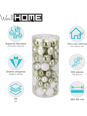 WellHome Kerstballen groen/wit - 100 stuks