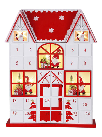WellHome LED-Adventskalender in Rot/ Weiß - (B)29 x (H)37 x (T)7 cm