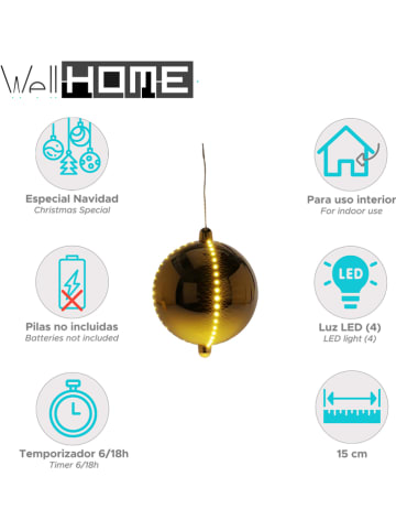 WellHome Ledkerstbal goudkleurig - Ø 15 cm