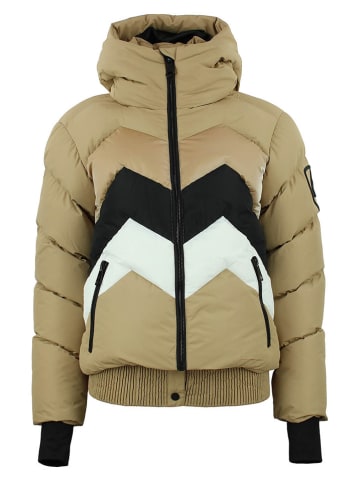 Peak Mountain Kurtka narciarska "Arulis" w kolorze beżowo-czarno-białym
