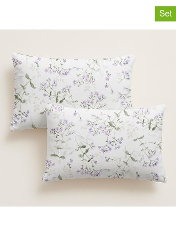 Pierre Cardin Paris 2er-Set: Perkal-Kissenhüllen in Lila/ Weiß