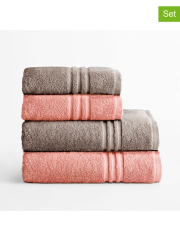 Pierre Cardin Paris 4tlg. Handtuchset "Premium" in Taupe/ Koralle