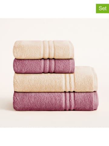 Pierre Cardin Paris 4-delige handdoekenset "Premium" beige/paars