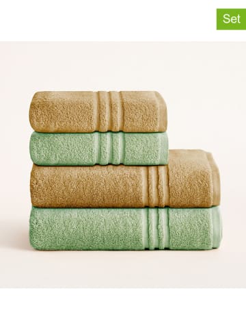 Pierre Cardin Paris 4tlg. Handtuchset "Premium" in Hellbraun/ Grün