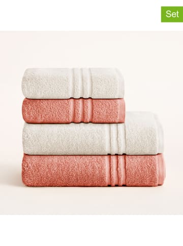 Pierre Cardin Paris 4tlg. Handtuchset "Premium" in Weiß/ Koralle