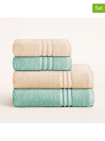 Pierre Cardin Paris 4tlg. Handtuchset "Premium" in Beige/ Türkis