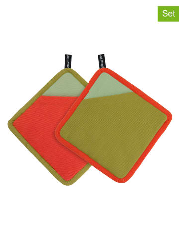 Remember Łapki kuchenne (2 szt.) "Berry" w kolorze czerwono-oliwkowym