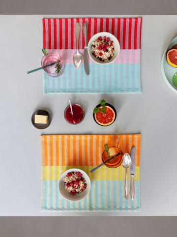 Remember 2-delige set: placemats "Ben" lichtblauw/lichtgroen/oranje - (L)43,5 x (B)32 cm