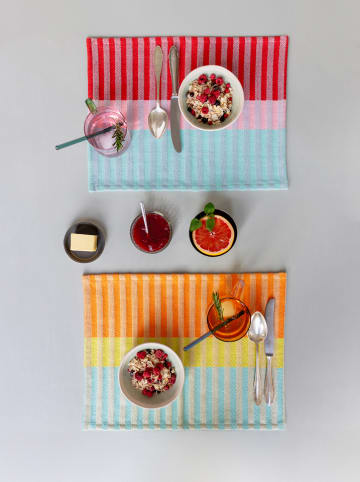 Remember 2-delige set: placemats "Vivi" rood/lichtroze/mintgroen - (L)43,5 x (B)32 cm