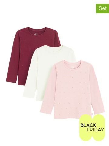 COOL CLUB 3-delige set: longsleeves rood/wit/lichtroze