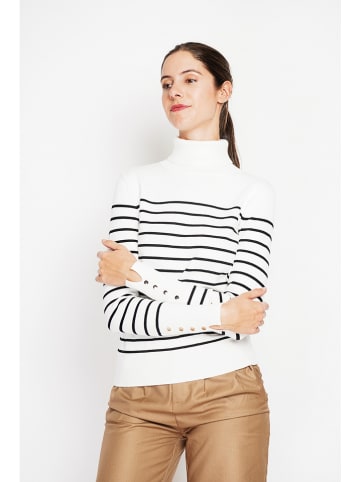 ASSUILI Rollkragenpullover in Weiß/ Schwarz