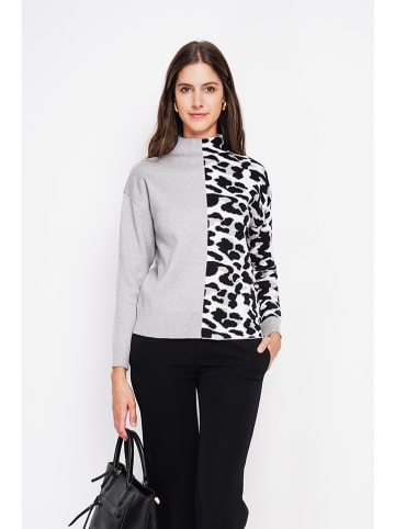 ASSUILI Pullover in Grau/ Schwarz/ Weiß