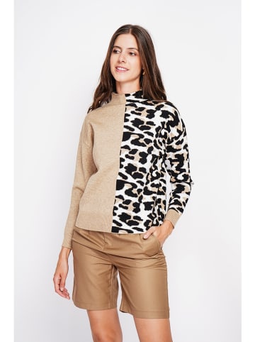 ASSUILI Pullover in Beige/ Schwarz/ Weiß