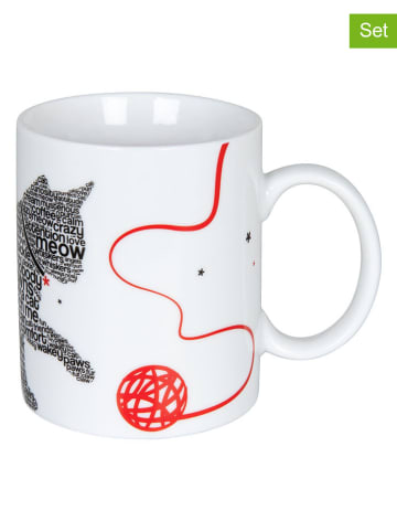 Könitz 2-delige set: koffiekoppen "Criss Cross Animals" wit/rood/zwart - 310 ml