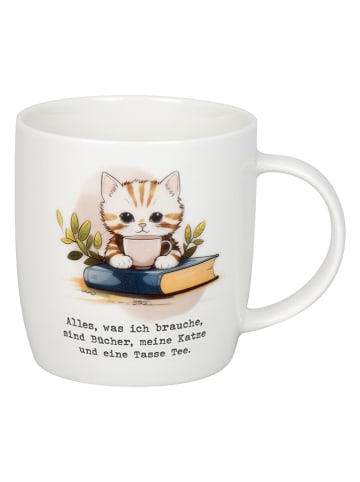 Könitz Jumbotasse ''Bücher, Katze & Tee'' in Bunt/ Weiß - 400 ml