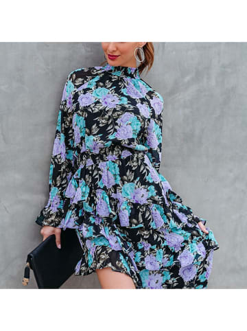 Milan Kiss Kleid in Schwarz/ Flieder/ Türkis