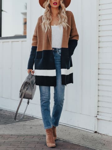 Milan Kiss Cape in Dunkelblau/ Hellbraun/ Weiß