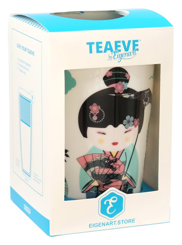 Eigenart Theekop "Teaeve - Sweet Little Geisha" wit/turquoise - 350 ml