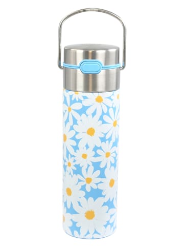 Eigenart Roestvrijstalen theefles "Leeza - Côte d'Azur" lichtblauw/wit/geel - 500 ml