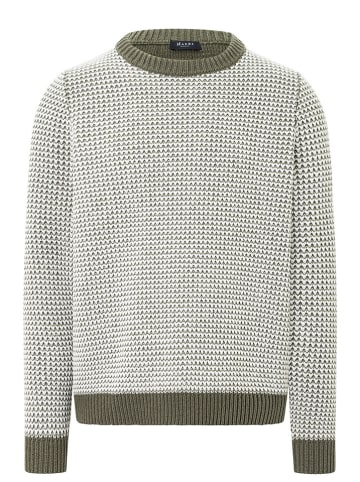 Maerz Muenchen Wollpullover in Dunkelgrün/ Weiß