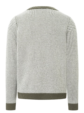 Maerz Muenchen Wollpullover in Dunkelgrün/ Weiß