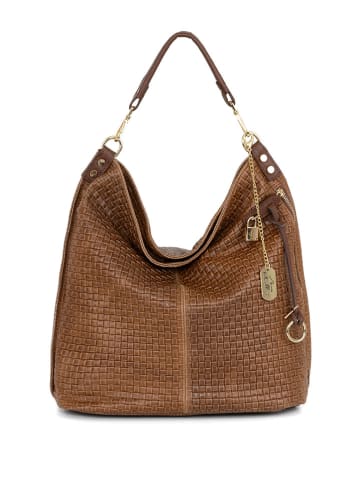 Anna Morellini Leder-Schultertasche "Caroline" in Camel - (B)42 x (H)38 x (T)17 cm