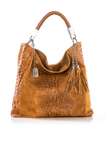 Anna Morellini Leren schoudertas "Alessandra" camel - (B)38 x (H)36 x (D)14 cm