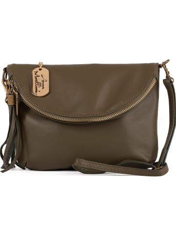 Anna Morellini Leder-Umhängetasche "Alice" in Khaki - (B)22 x (H)18 x (T)2 cm