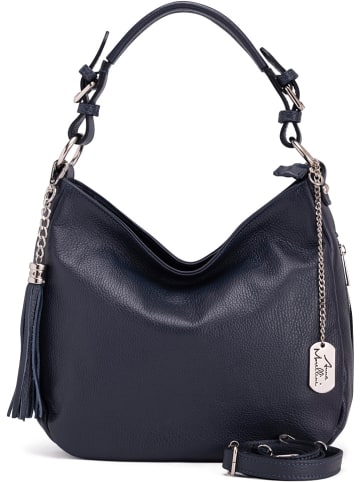 Anna Morellini Leder-Schultertasche "Fiorella" in Dunkelblau - (B)30 x (H)27 x (T)9 cm