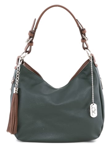 Anna Morellini Skórzana torebka "Fiorella" w kolorze ciemnozielonym - 30 x 27 x 9 cm