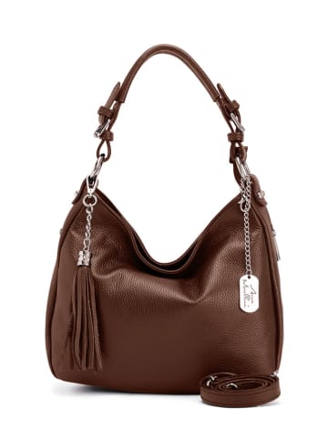 Anna Morellini Leder-Schultertasche "Fiorella" in Brau - (B)30 x (H)27 x (T)9 cm