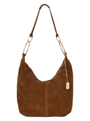 Anna Morellini Leder-Schultertasche "Damiana" in Cognac - (B)38 x (H)36 x (T)9 cm