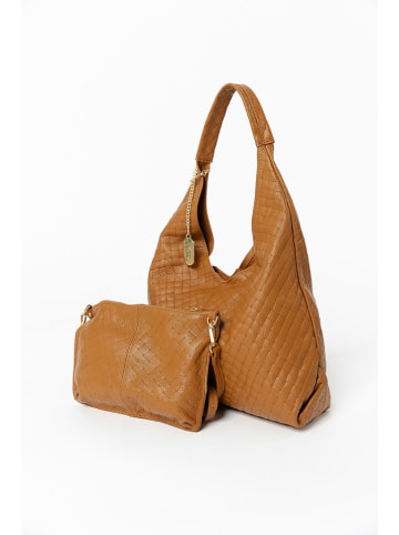 Anna Morellini Leder-Schultertasche "Nicolina" in Hellbraun - (B)41 x (H)42 x (T)11 cm