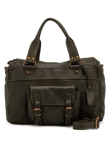 Melina C Skórzana torebka "Asiago" w kolorze ciemnozielonym - 38 x 30 x 13 cm