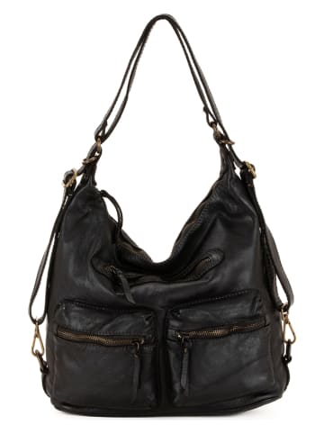 Melina C Leren schoudertas " Barisardo" zwart - (B)31,5 x (H)33 x (D)13 cm